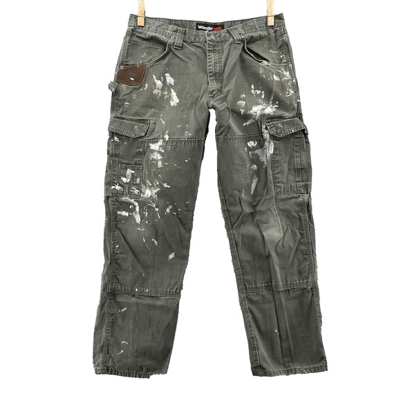 Wrangler Riggs Workwear Cargo Pants Mens 35x29* Paint Streetwear Y2k Skater 90's - Picture 1 of 13